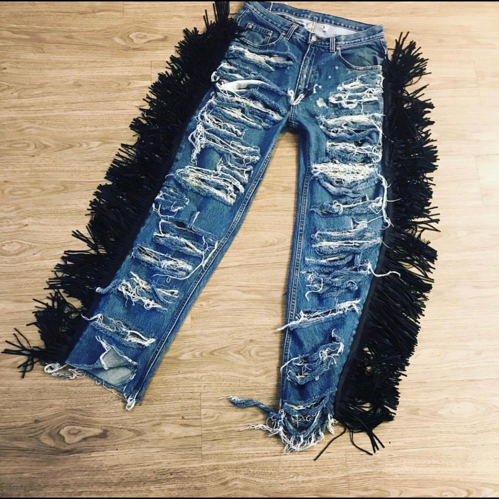 Kim K fringe jeans